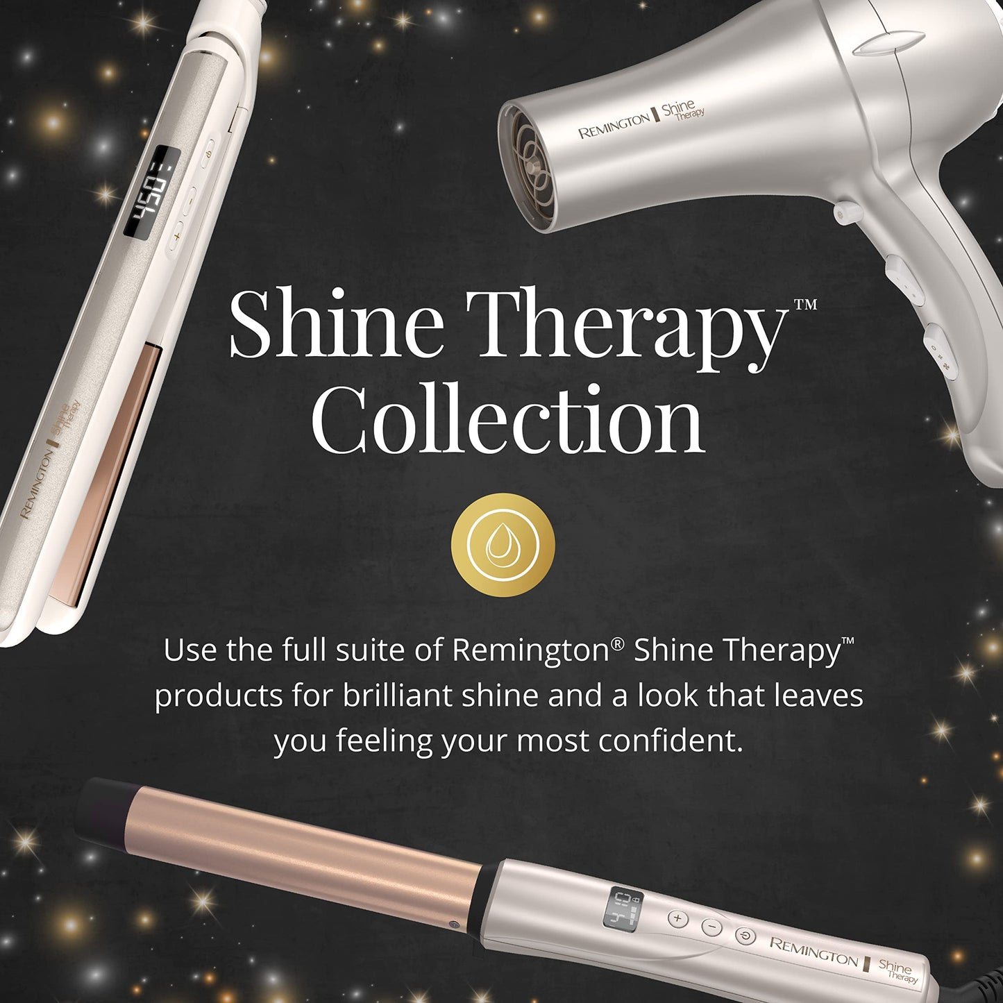 Lifestyle shot demonstrating curls created with Remington Shine Therapy wand
