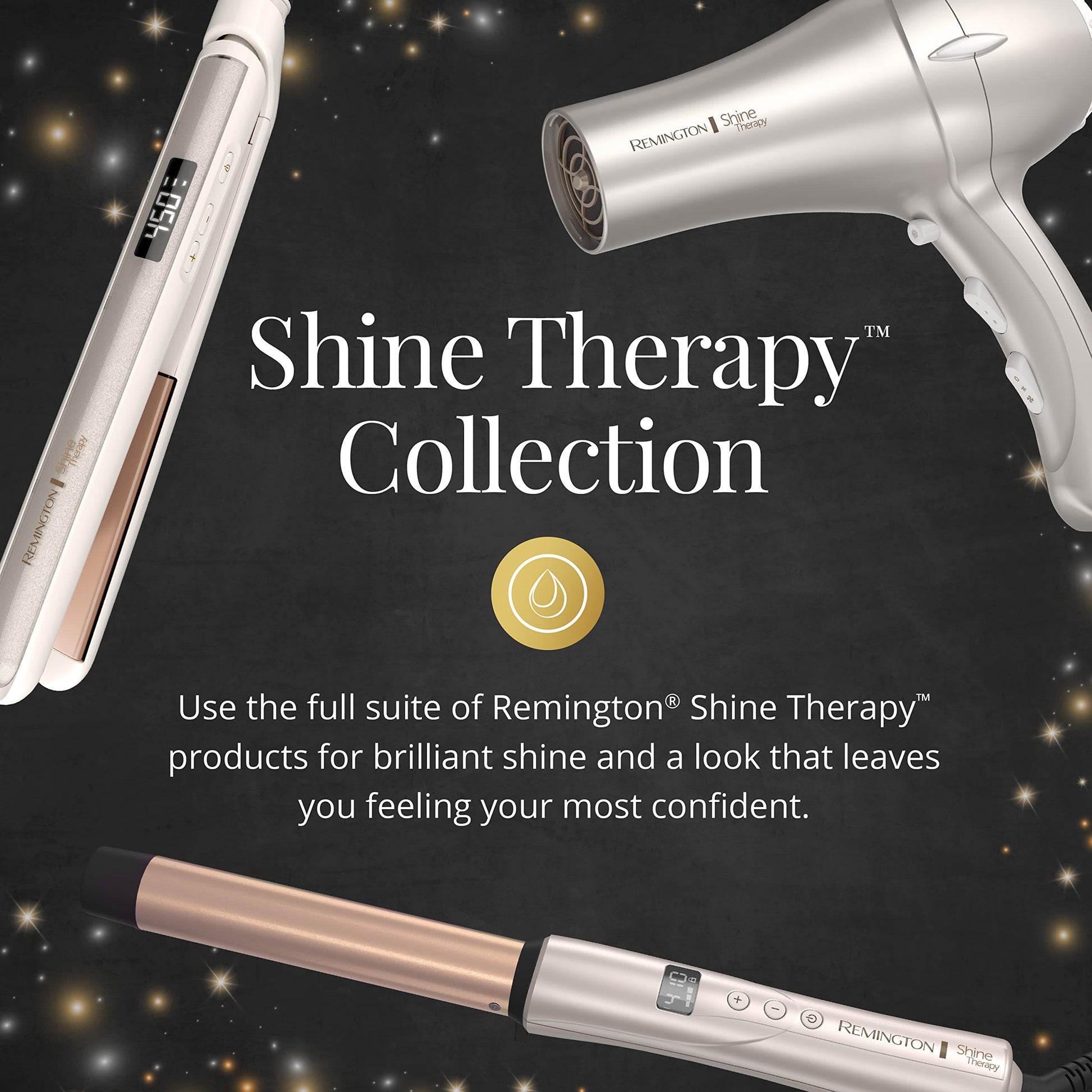 Lifestyle shot demonstrating curls created with Remington Shine Therapy wand