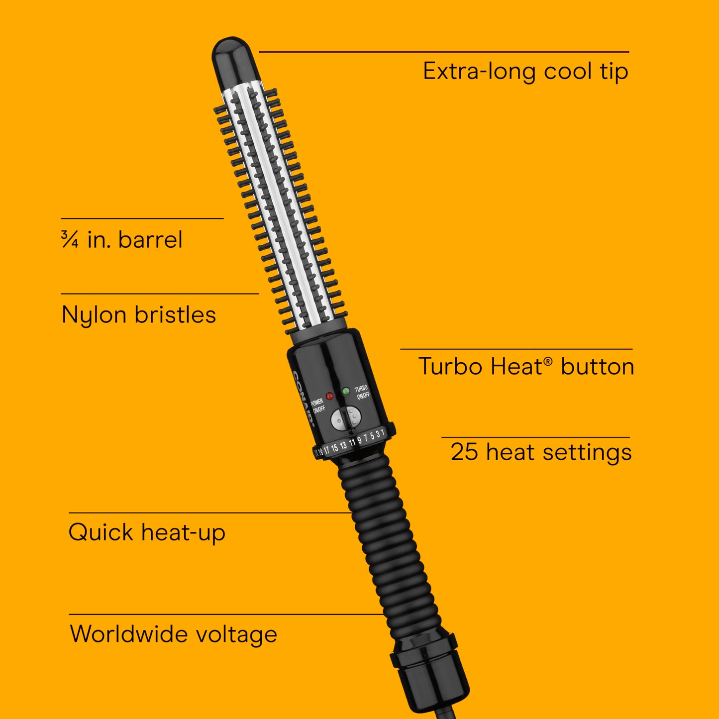 Conair hot curling brush barrel and nylon bristles