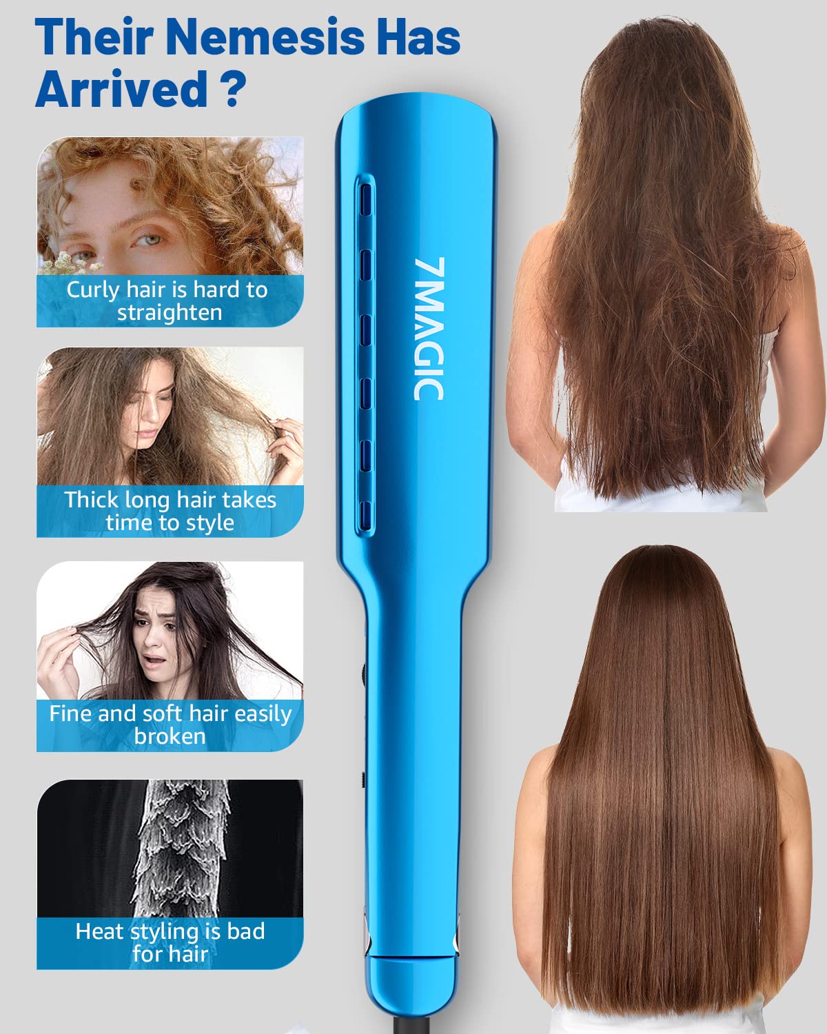 7MAGIC flat iron demonstrating fast heating for thick hair