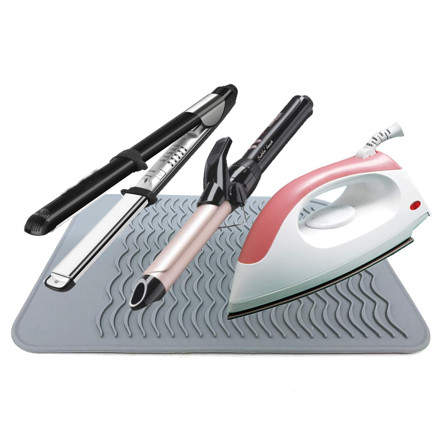 Lessmon heat resistant mat holding a flat iron