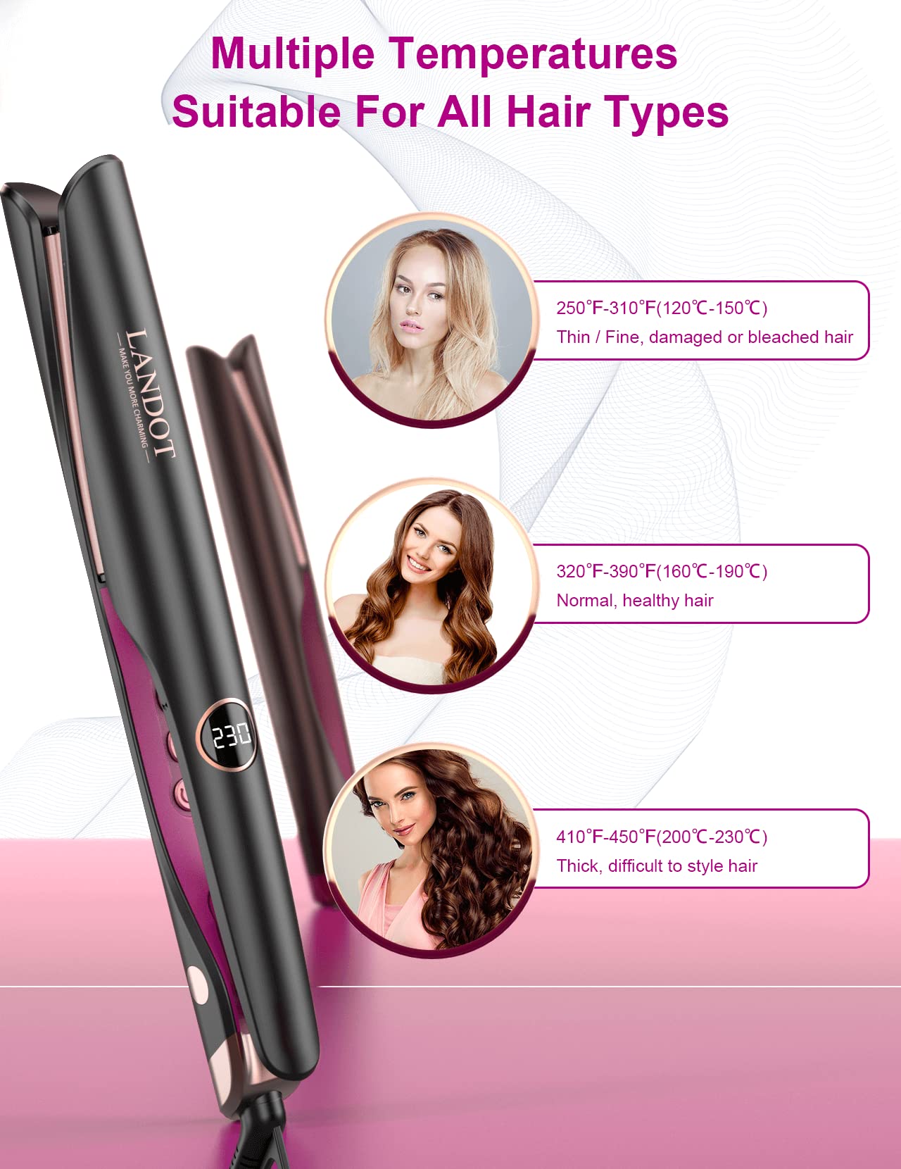 User holding Landot hair straightener and curler