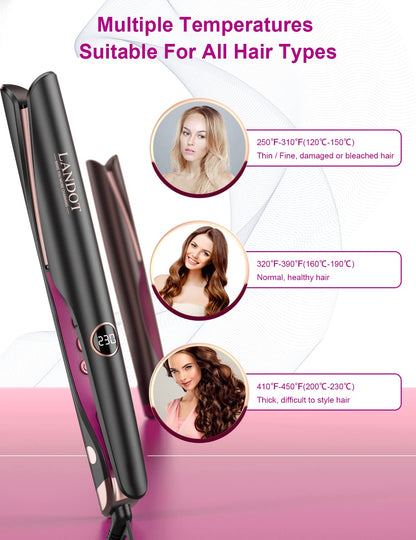 User holding Landot hair straightener and curler