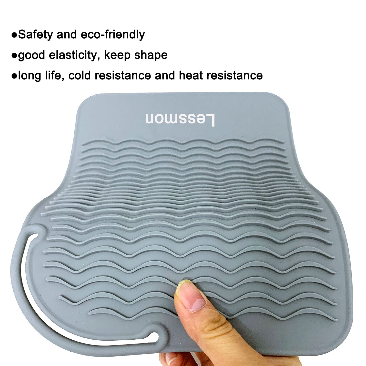 Lessmon heat mat protecting a wooden vanity surface
