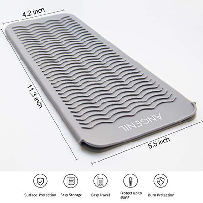Flat view of the grey heat resistant mat for hair styling tools