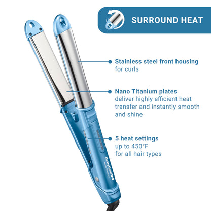 Side profile of BaBylissPRO styling iron showing stainless steel housing