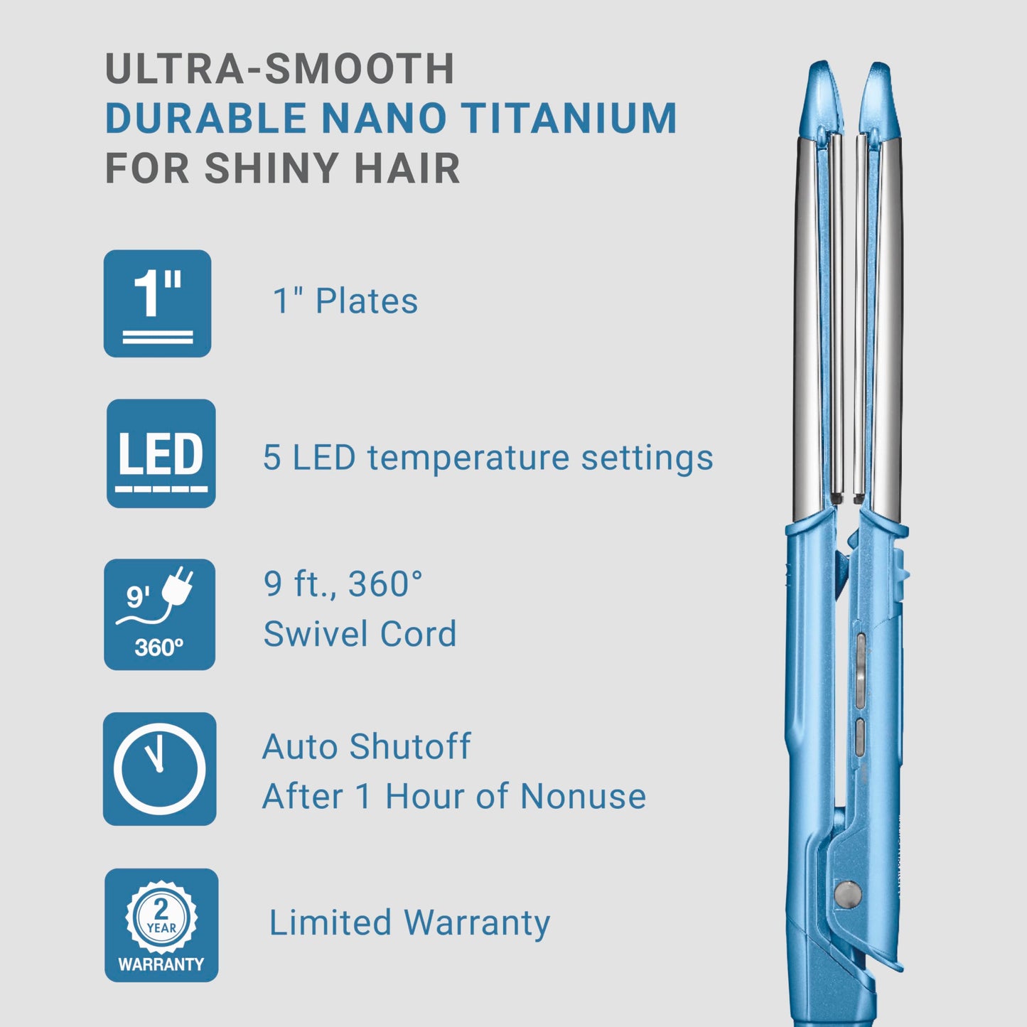 BaBylissPRO hair straightener with LED display illuminated