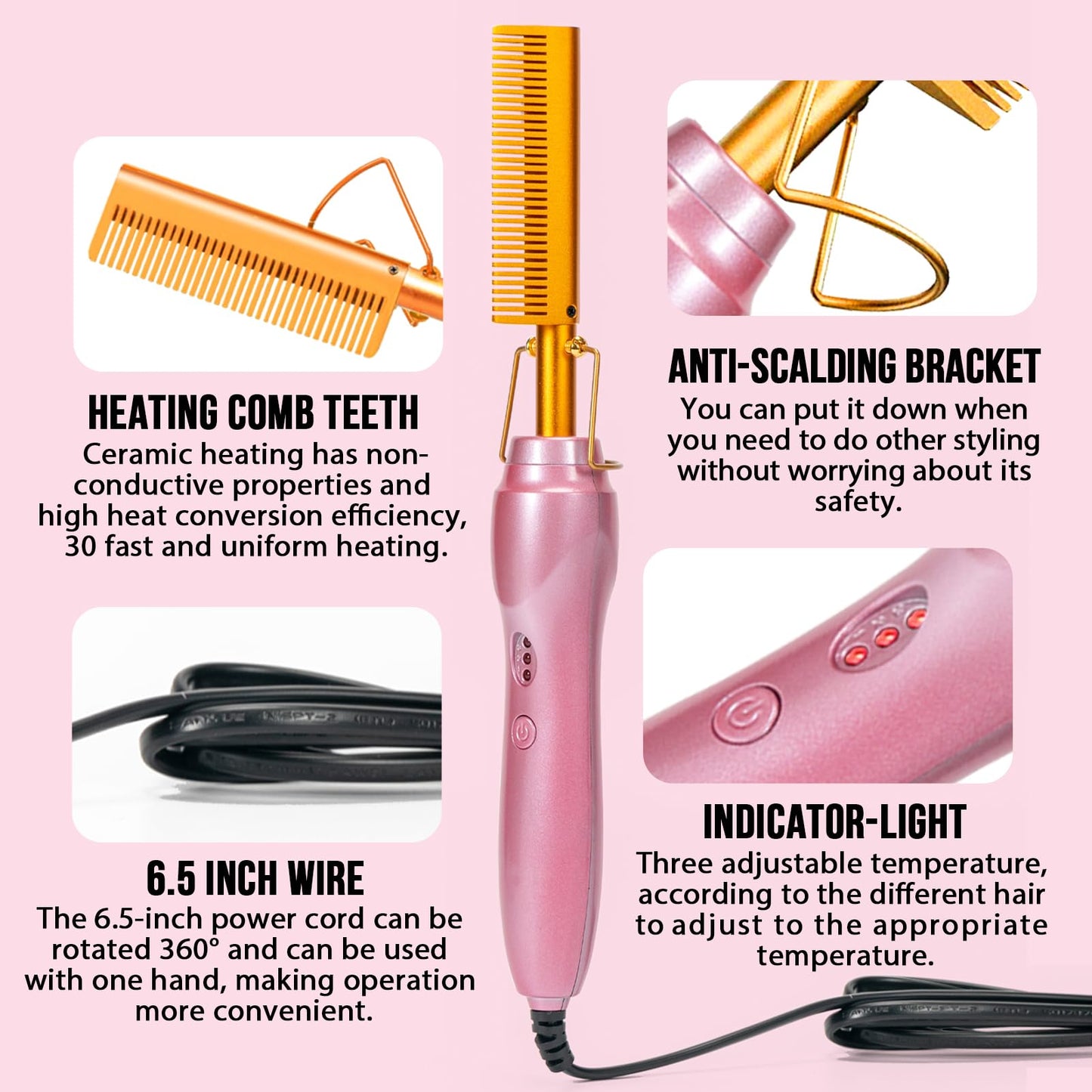 Pink electric hot comb ceramic heating element