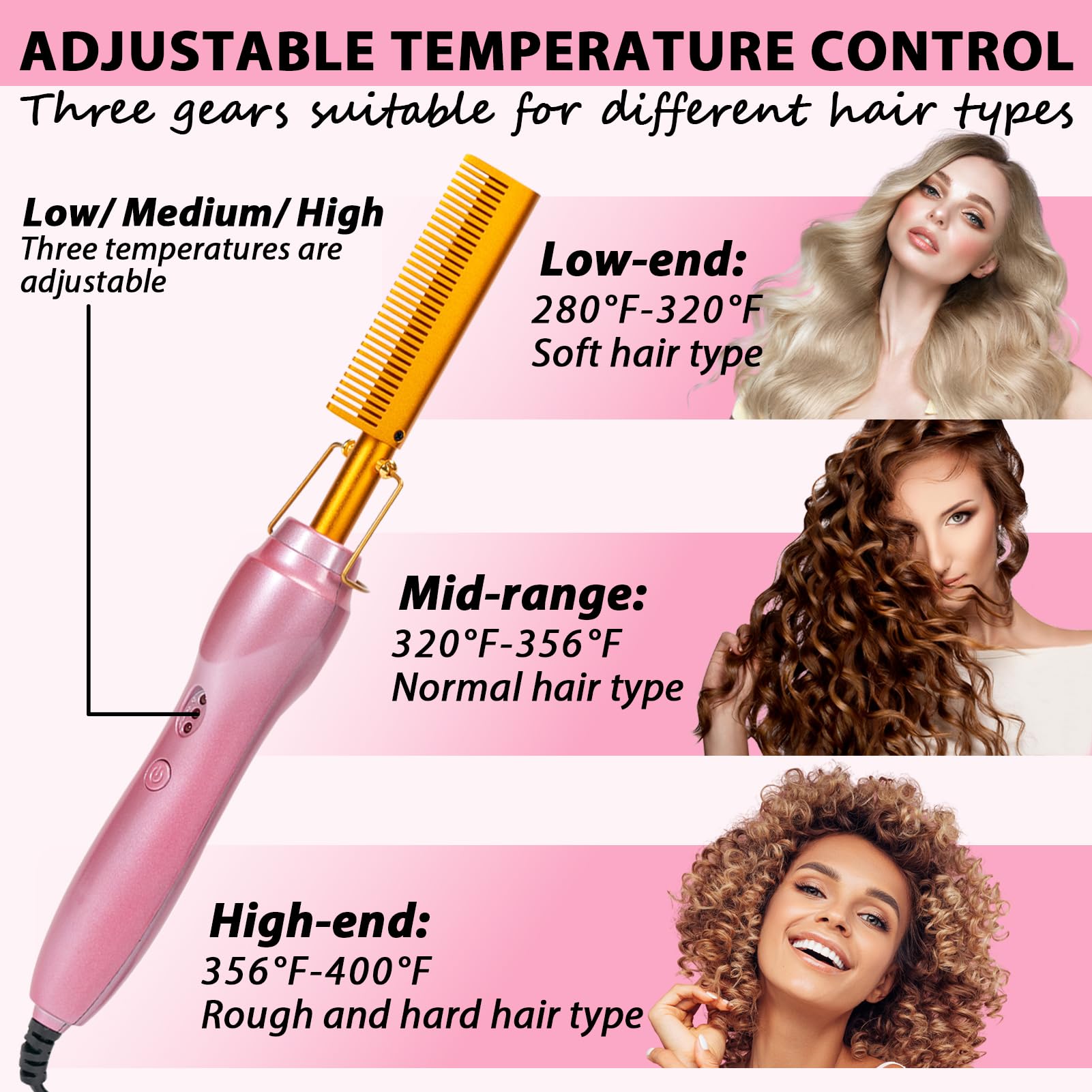 Hair styling with Goiple electric pressing comb