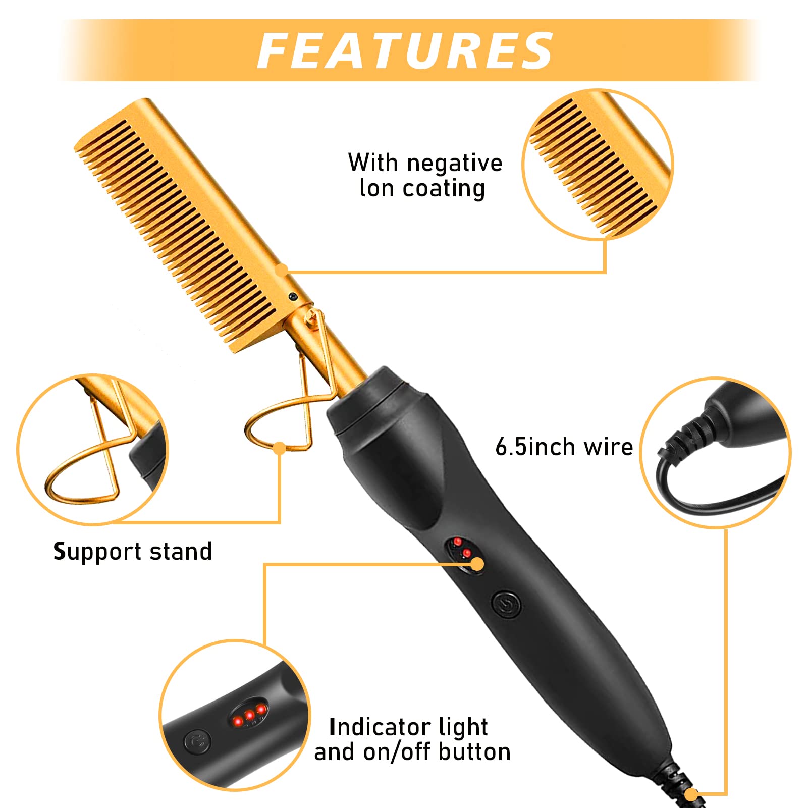 Pink electric hot comb with adjustable temperature control