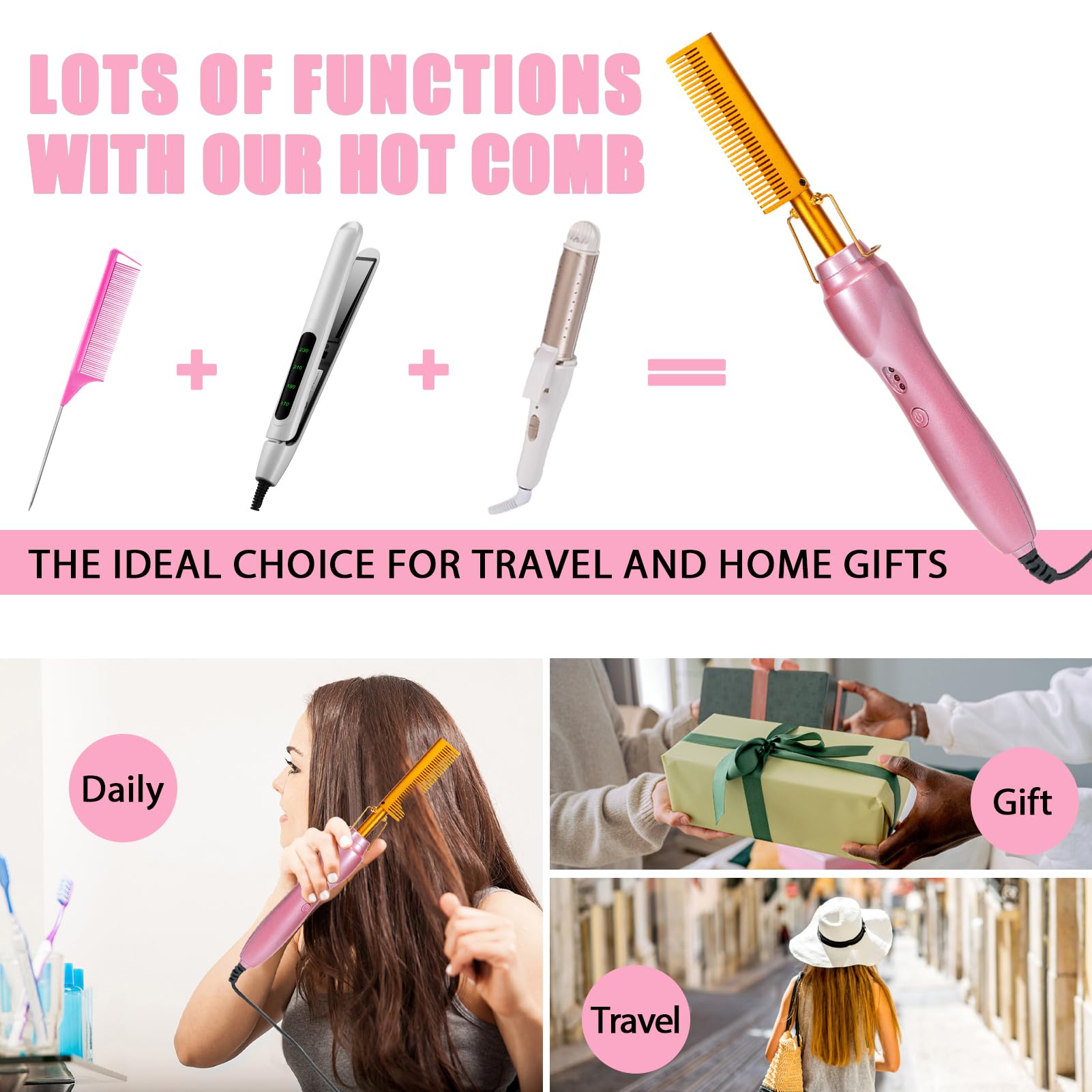 Adjustable temperature control on Goiple hot comb