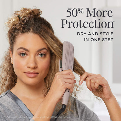User holding Remington Wet2Style flat iron for hair styling