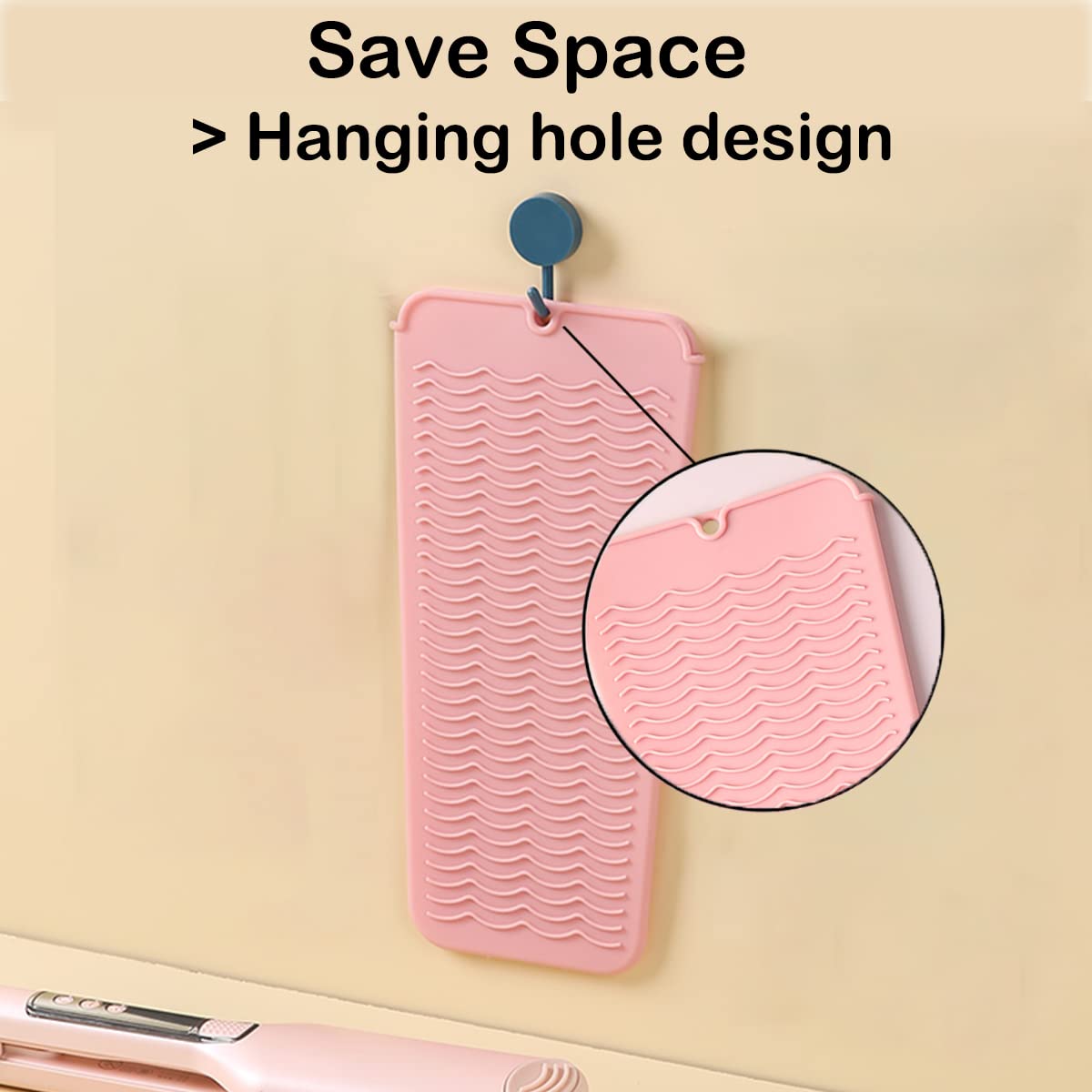 Close up of Uorneri silicone mat texture and hanging hole