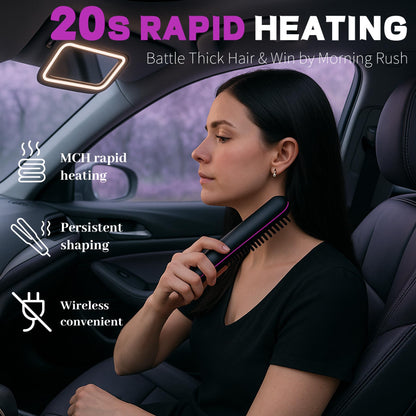 Bordeag cordless hair straightener brush showing digital LCD display