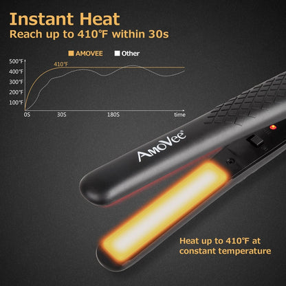 Amovee travel hair iron showing compact size in hand