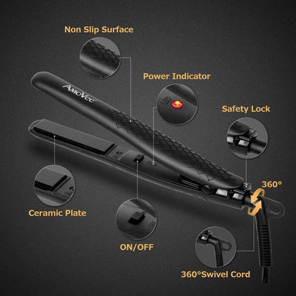 Amovee mini flat iron with heat resistant glove included