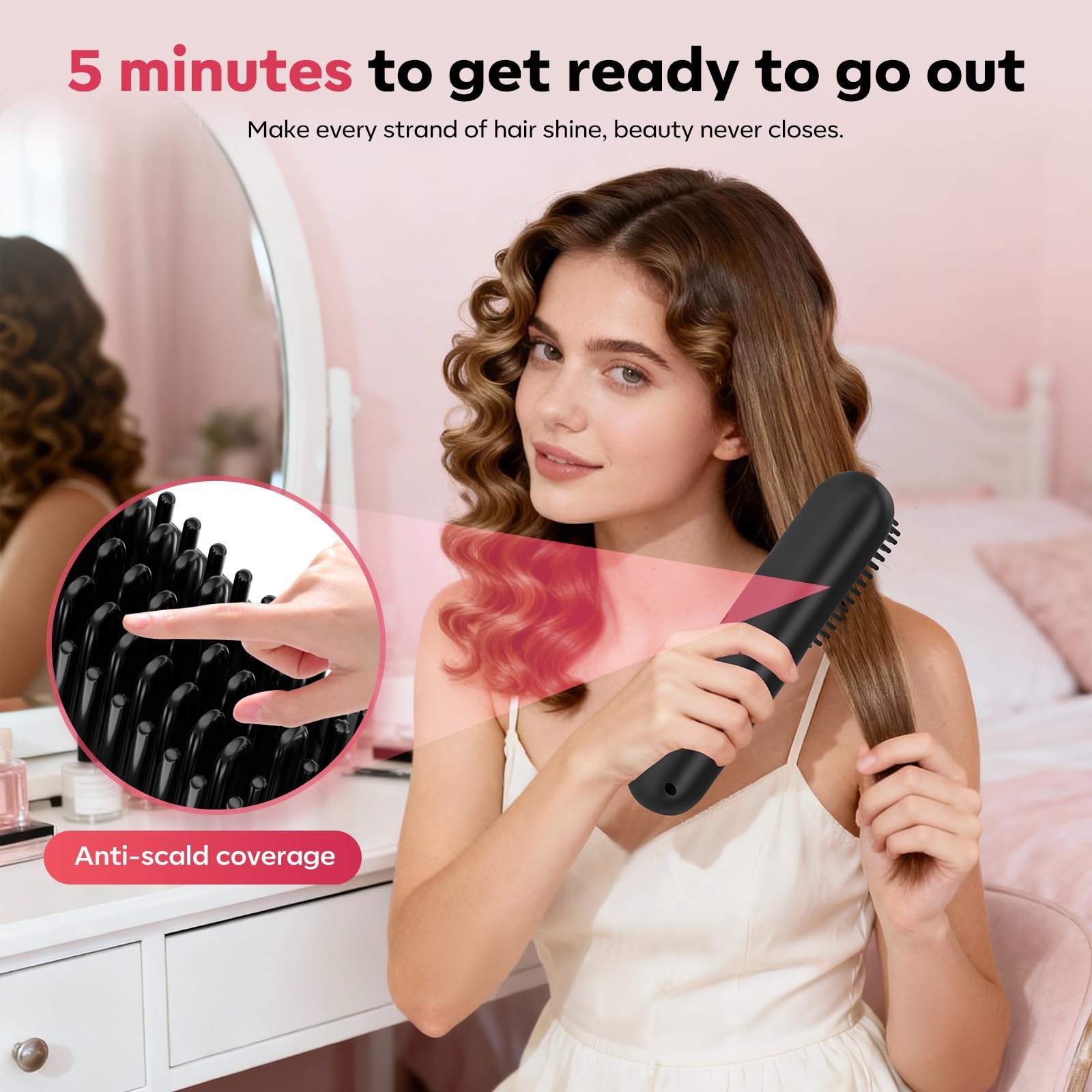 Hair straightener brush next to travel accessory case