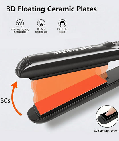 Melydo 0.7 inch portable hair straightener showing ceramic tourmaline plates