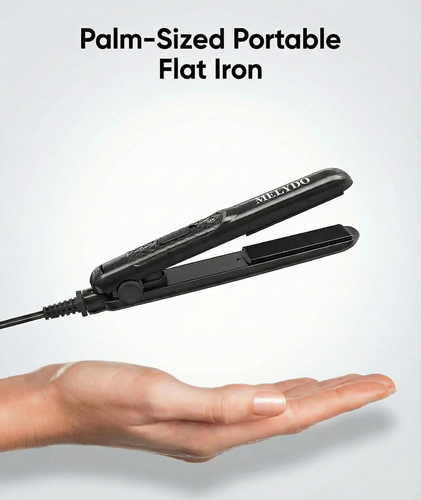 Side profile of Melydo compact hair straightener for short hair
