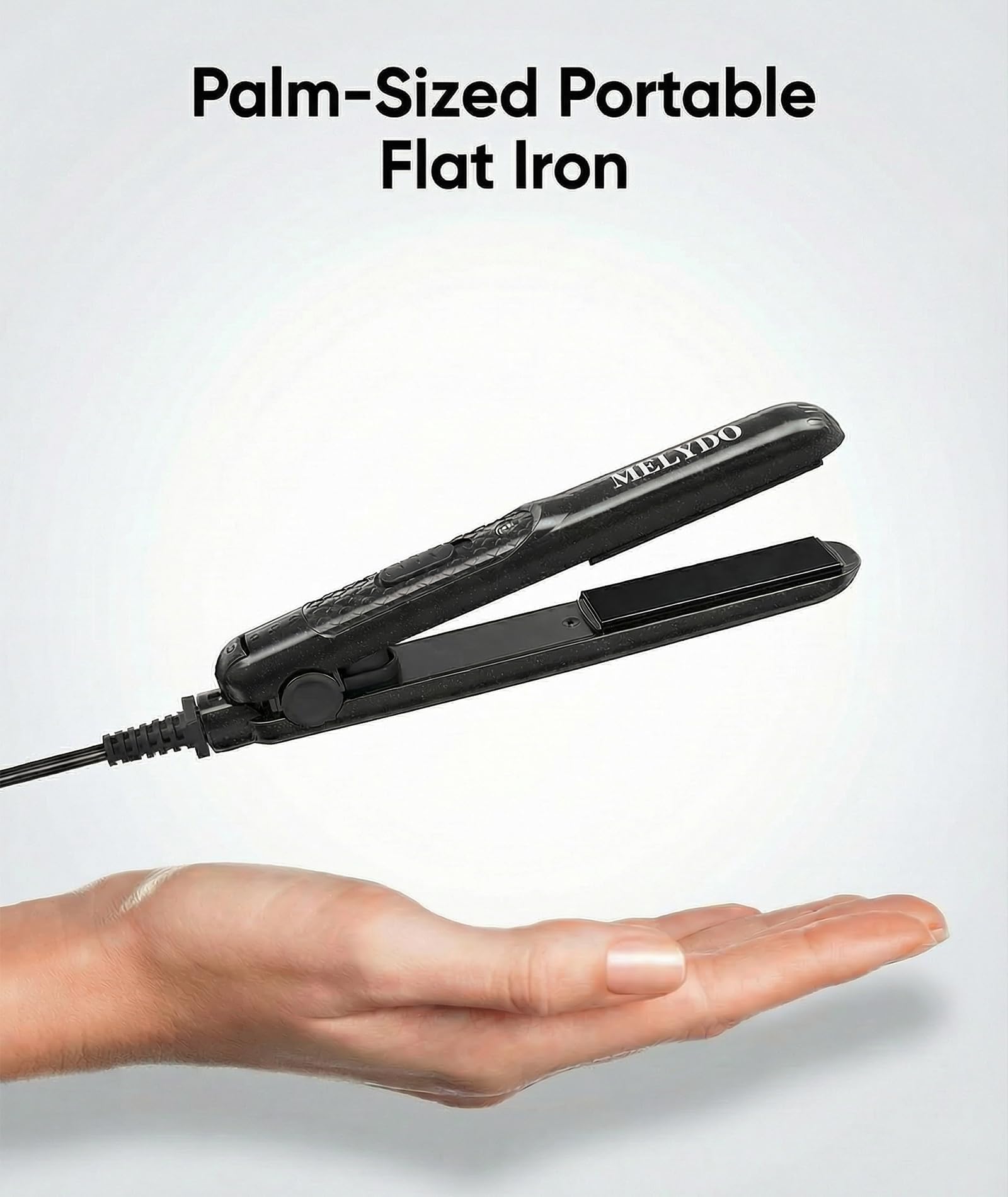 Side profile of Melydo compact hair straightener for short hair