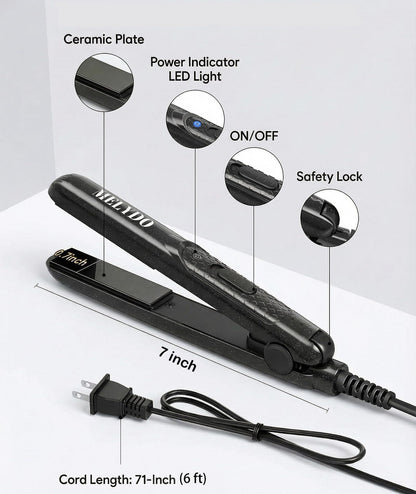 Melydo mini hair straightener in travel packaging