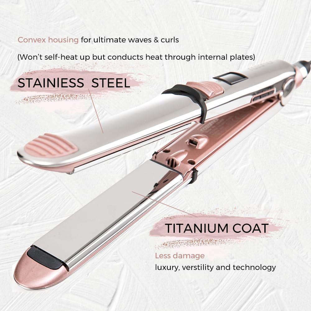 Rozamor professional hair straightener titanium plates detail