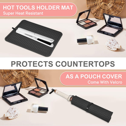Suafrnut silicone mat demonstrating heat protection on vanity