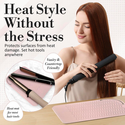 Milaya Beauty styling mat holding flat iron on table