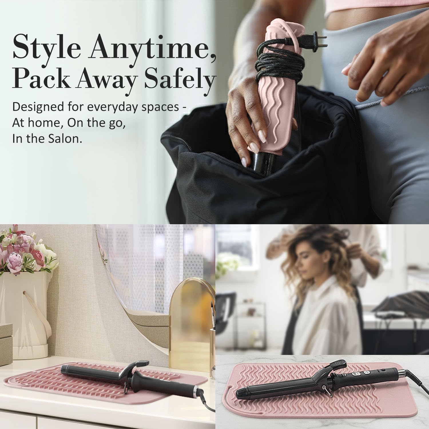 Professional salon setup with Milaya Beauty heat resistant mat