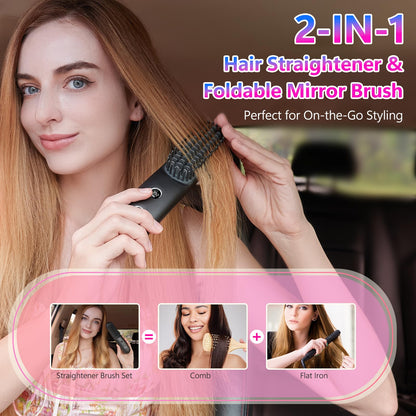 Front view of Studlly portable mini hair straightening brush