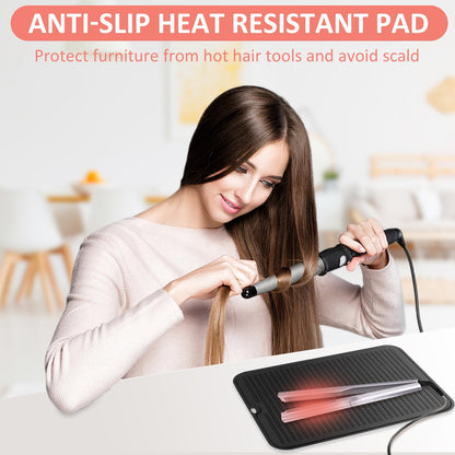 Quccefods heat resistant pad holding flat iron on vanity
