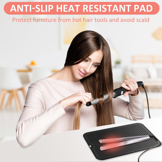 Quccefods heat resistant pad holding flat iron on vanity
