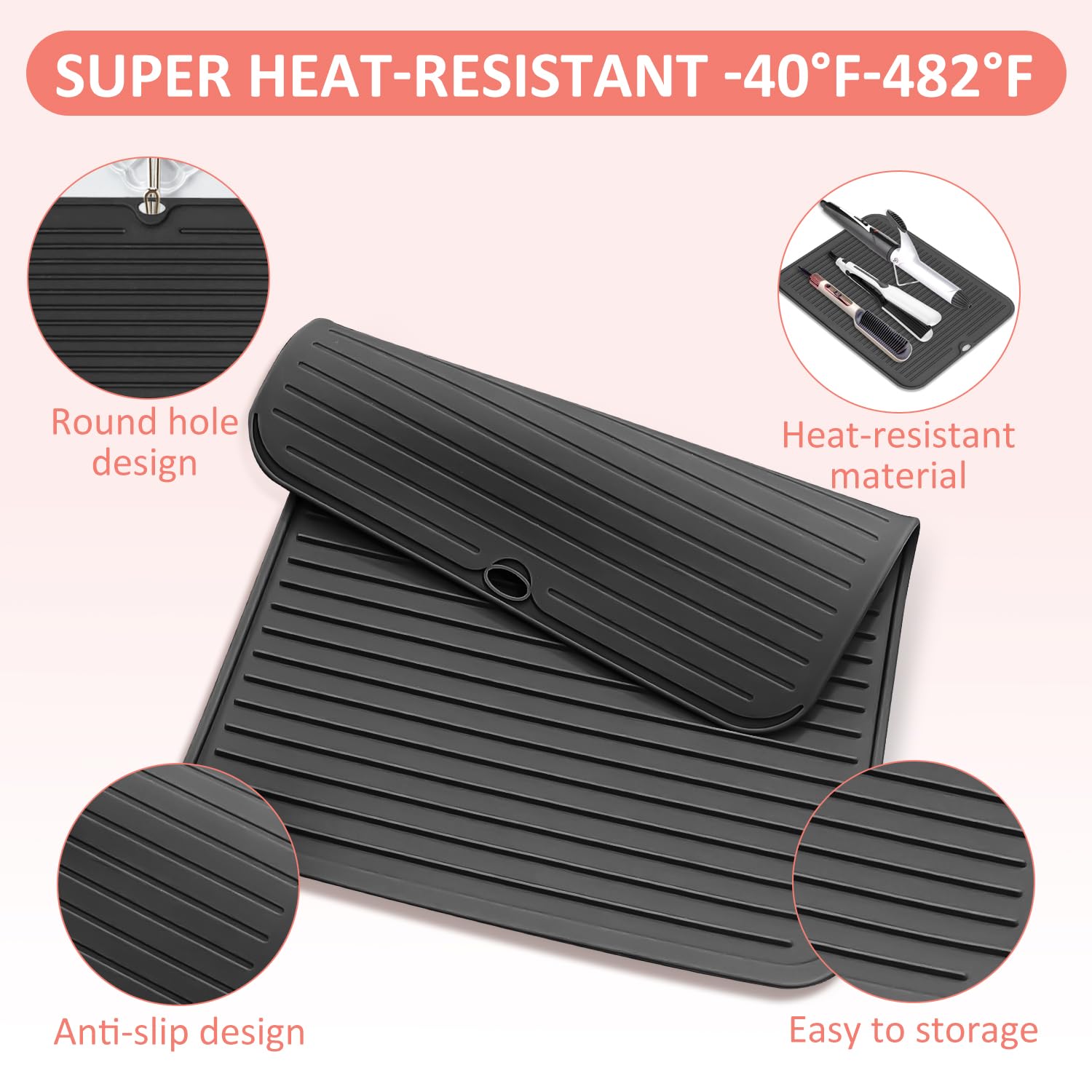Rolled up portable silicone hair tool mat for travel