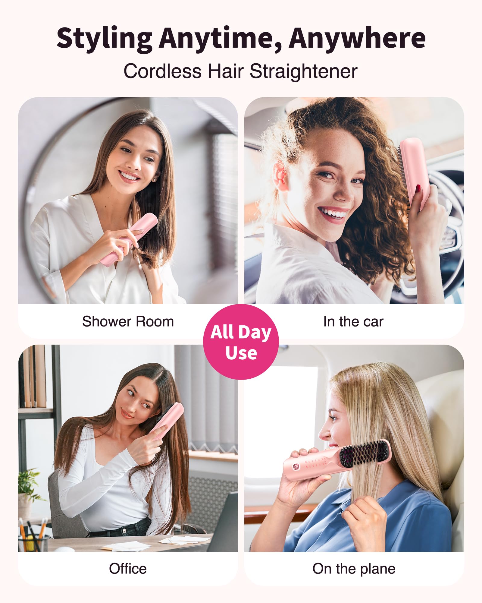 Bopcal portable straightening brush in powder pink color