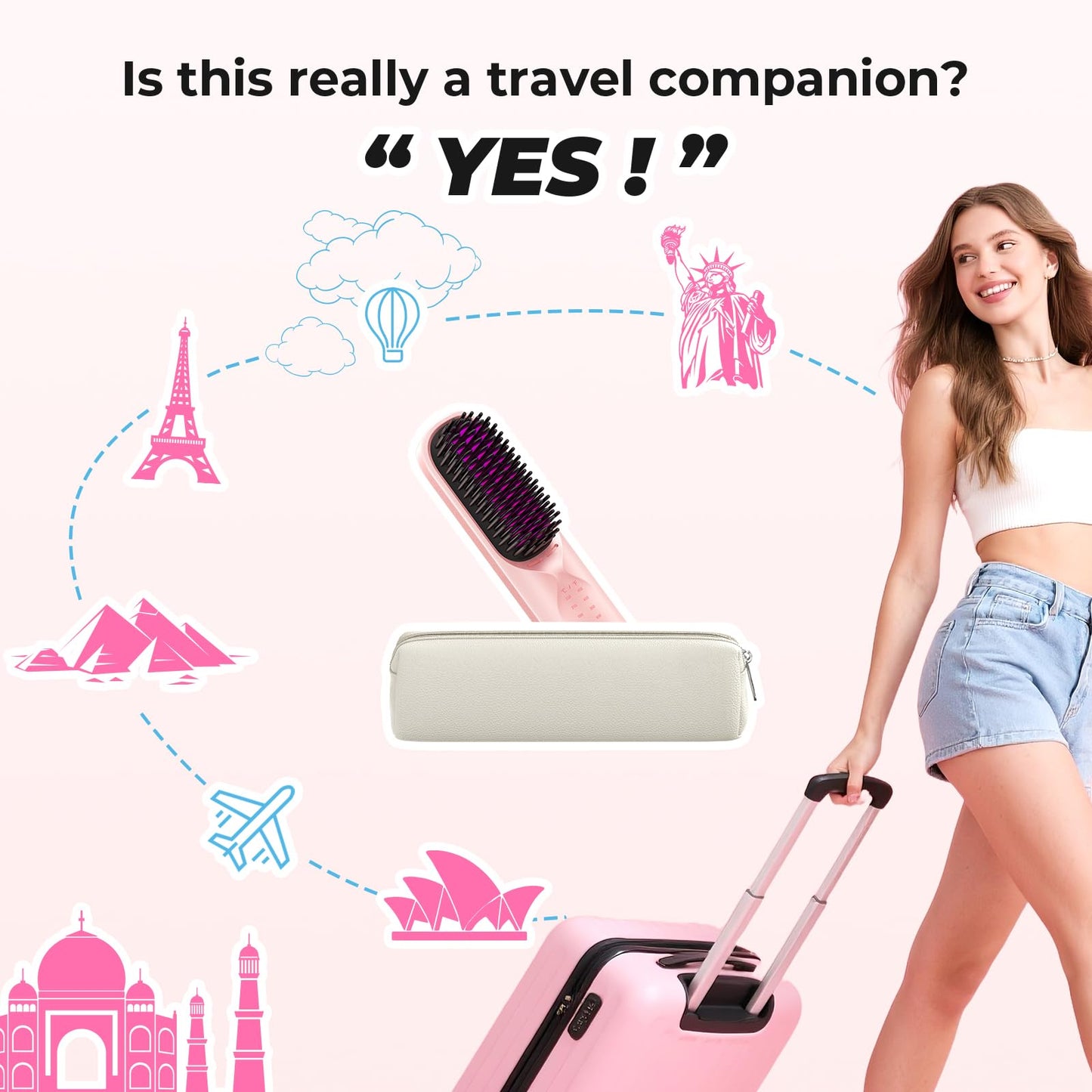 Side profile of Bopcal cordless hair brush for travel