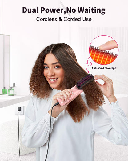 Compact Bopcal hair straightening brush in travel bag