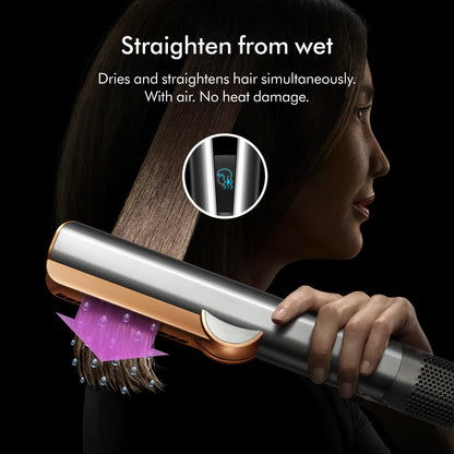 Dyson Airstrait LCD screen display showing temperature settings
