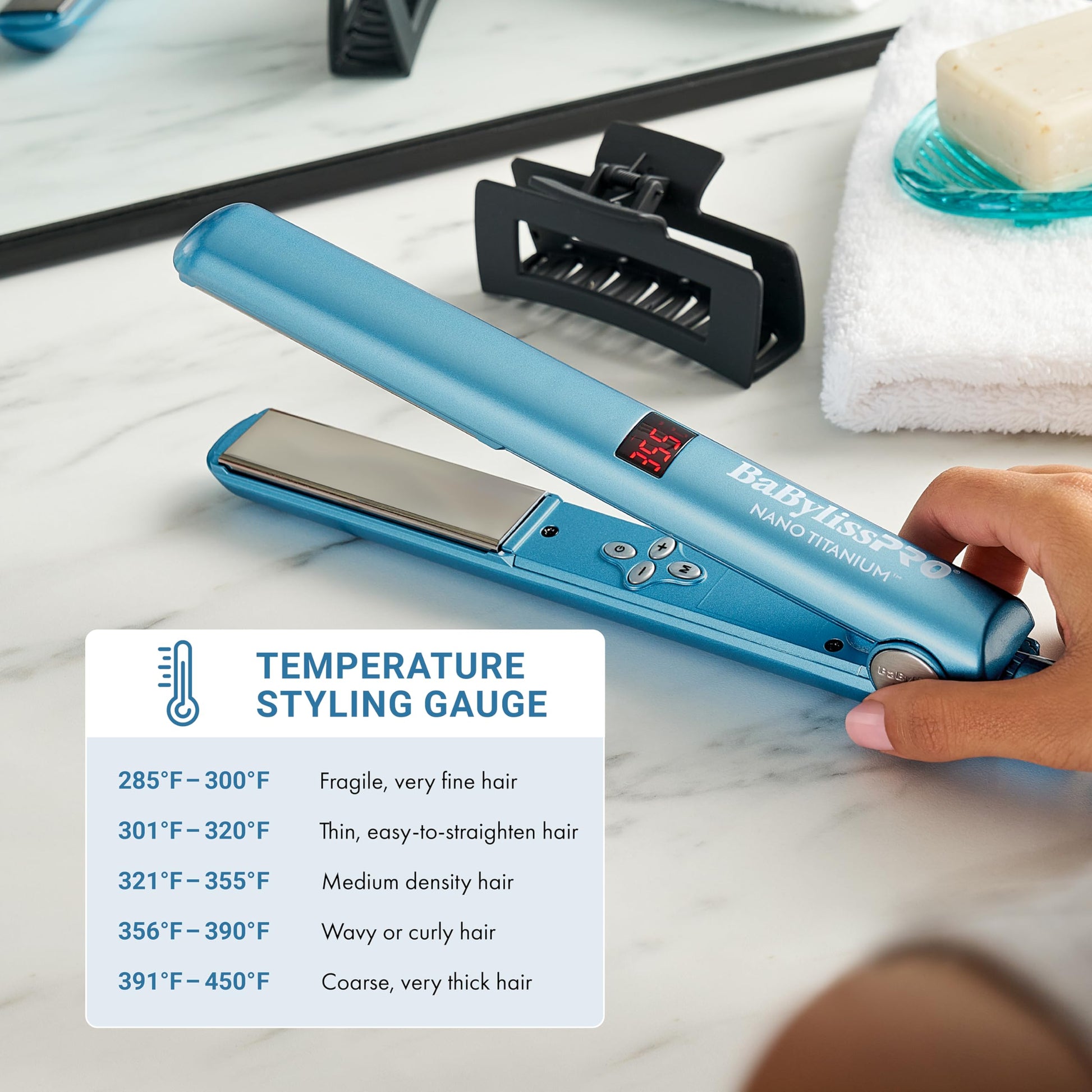 Professional hair styling with BaBylissPRO nano titanium iron