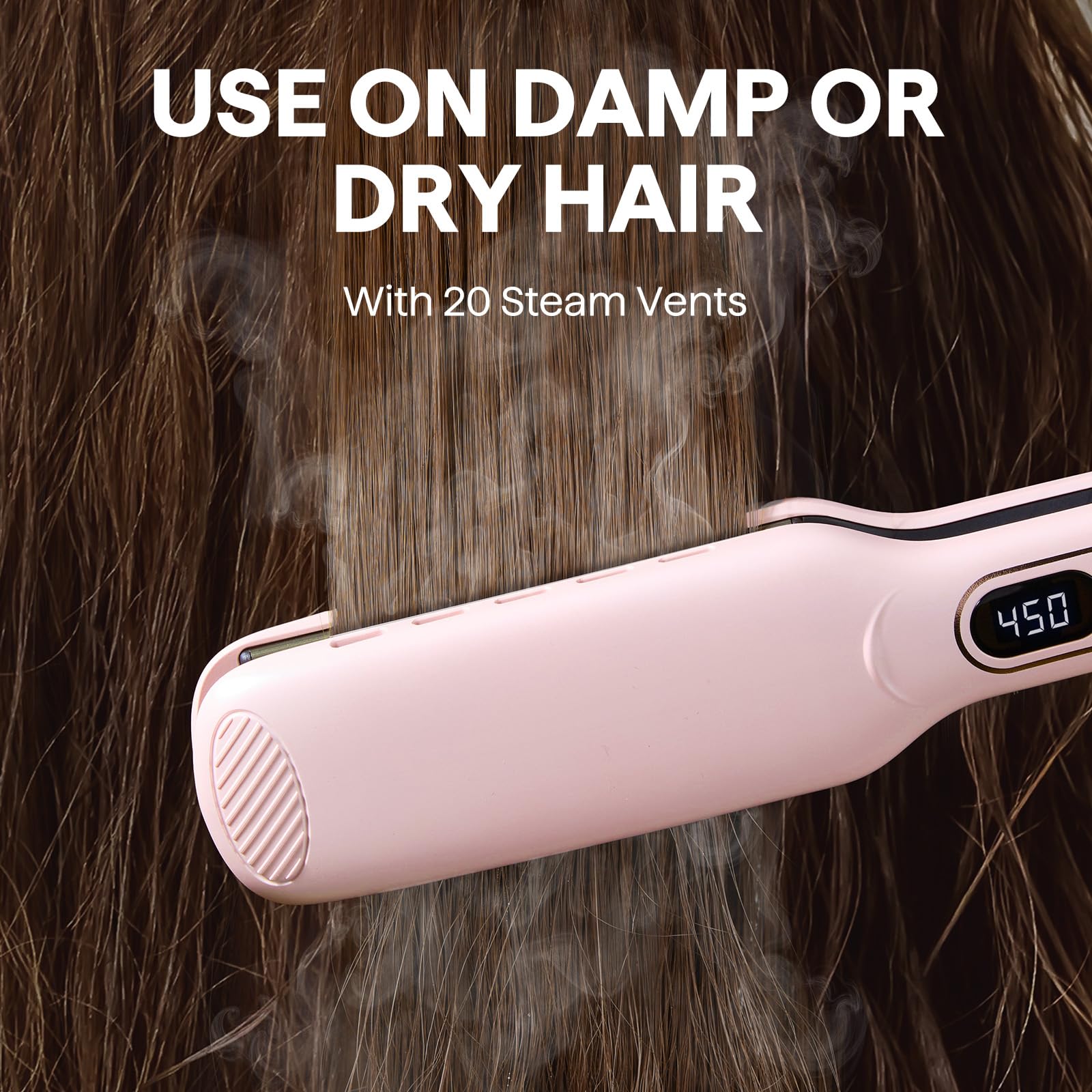 Side profile of Wavytalk pink flat iron with digital display