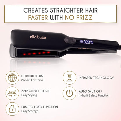 Woman styling hair with Ella Bella titanium flat iron