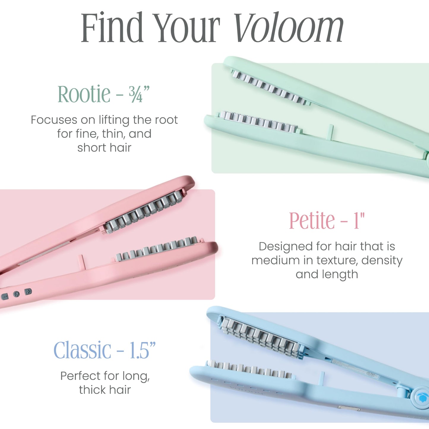 Voloom Rootie professional hair iron packaging box