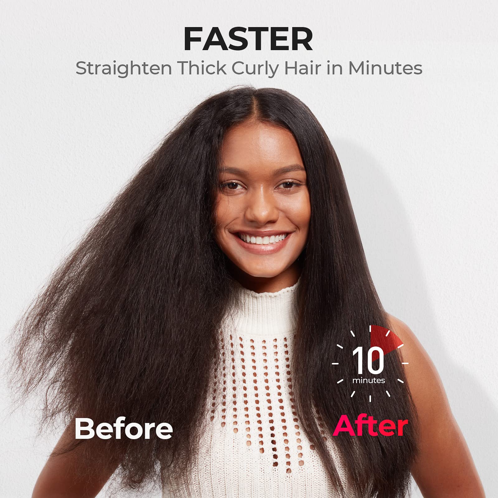 Side view of Tymo hair straightener brush ergonomic handle