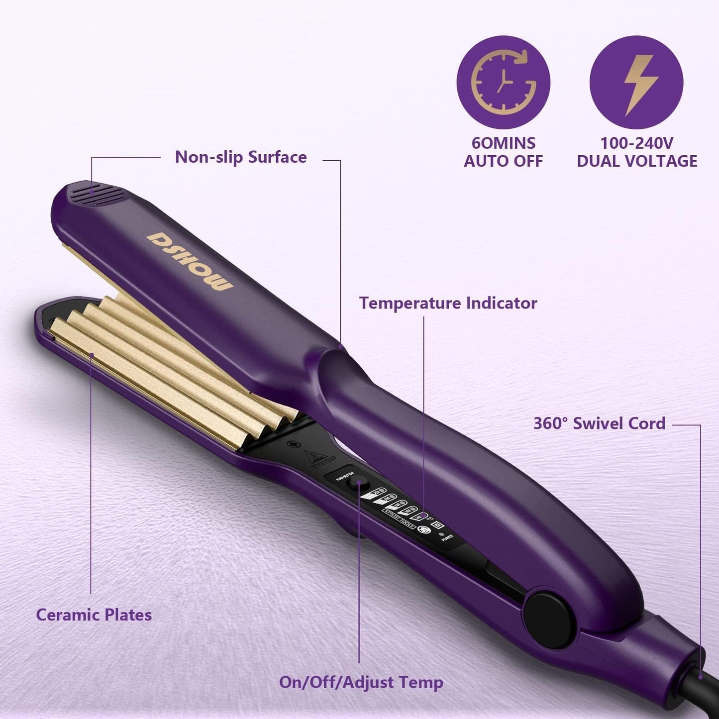 Dshow hair crimper displaying 360 degree swivel cord feature