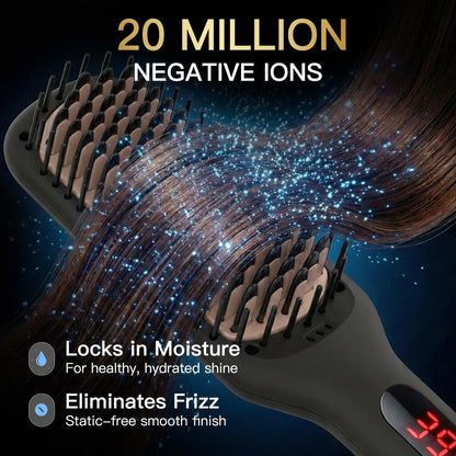 Person using Megawise ionic brush for smooth hair