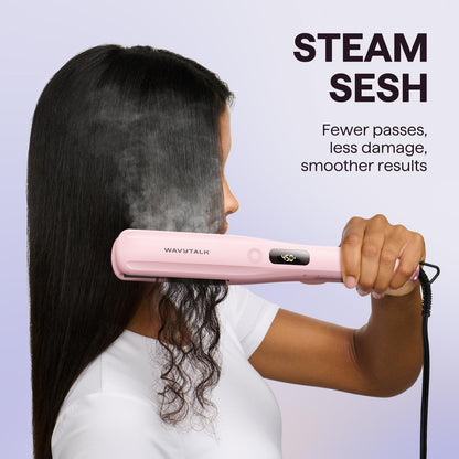 Wavytalk Steam Sesh Hair Straightener showing the water tank and steam functionality