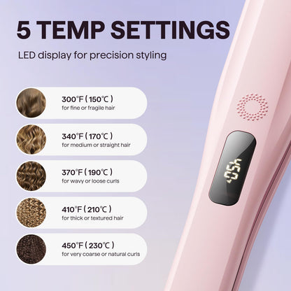 Side profile of Wavytalk pink steam hair iron showing ergonomic design