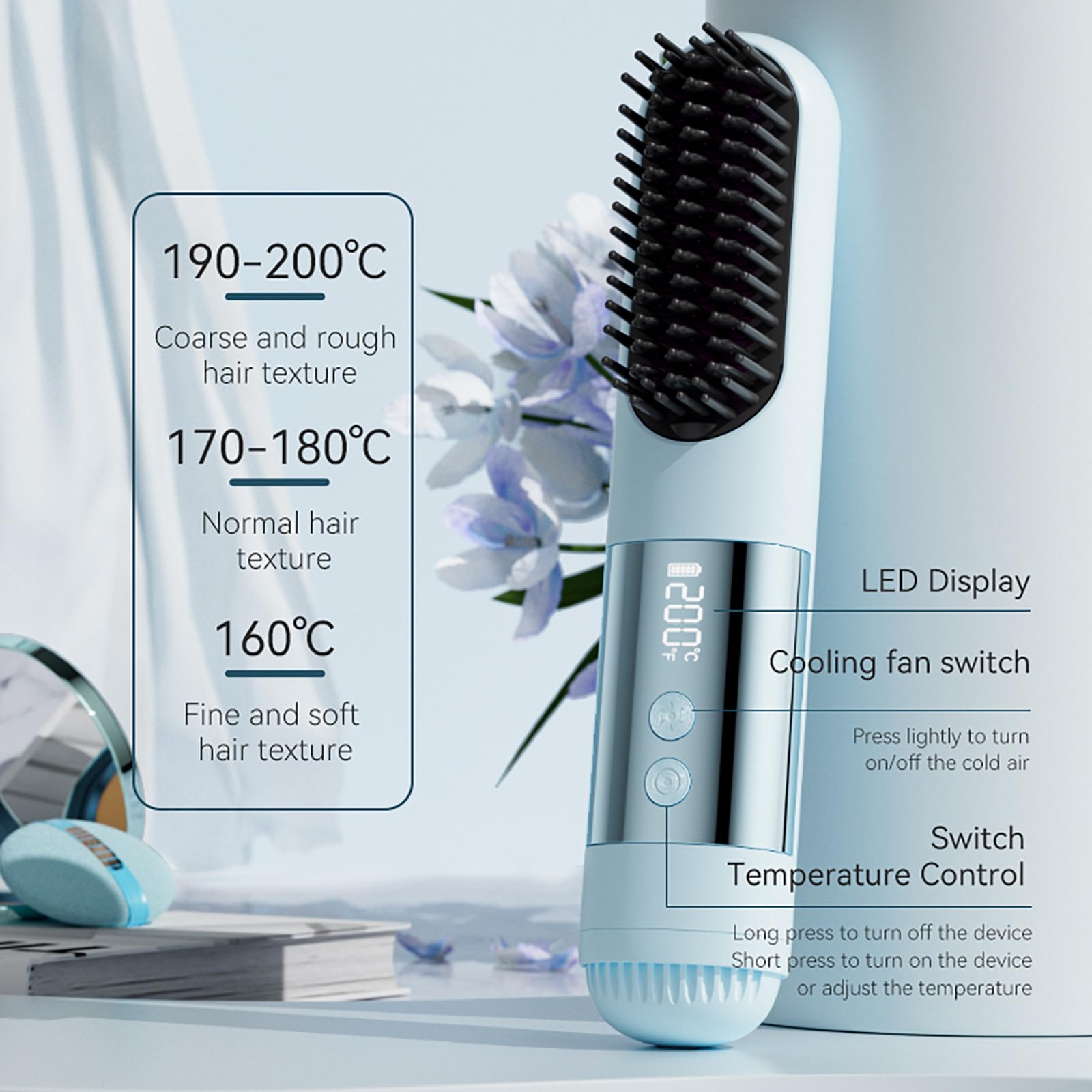 Growalleter straightening brush blue color close up