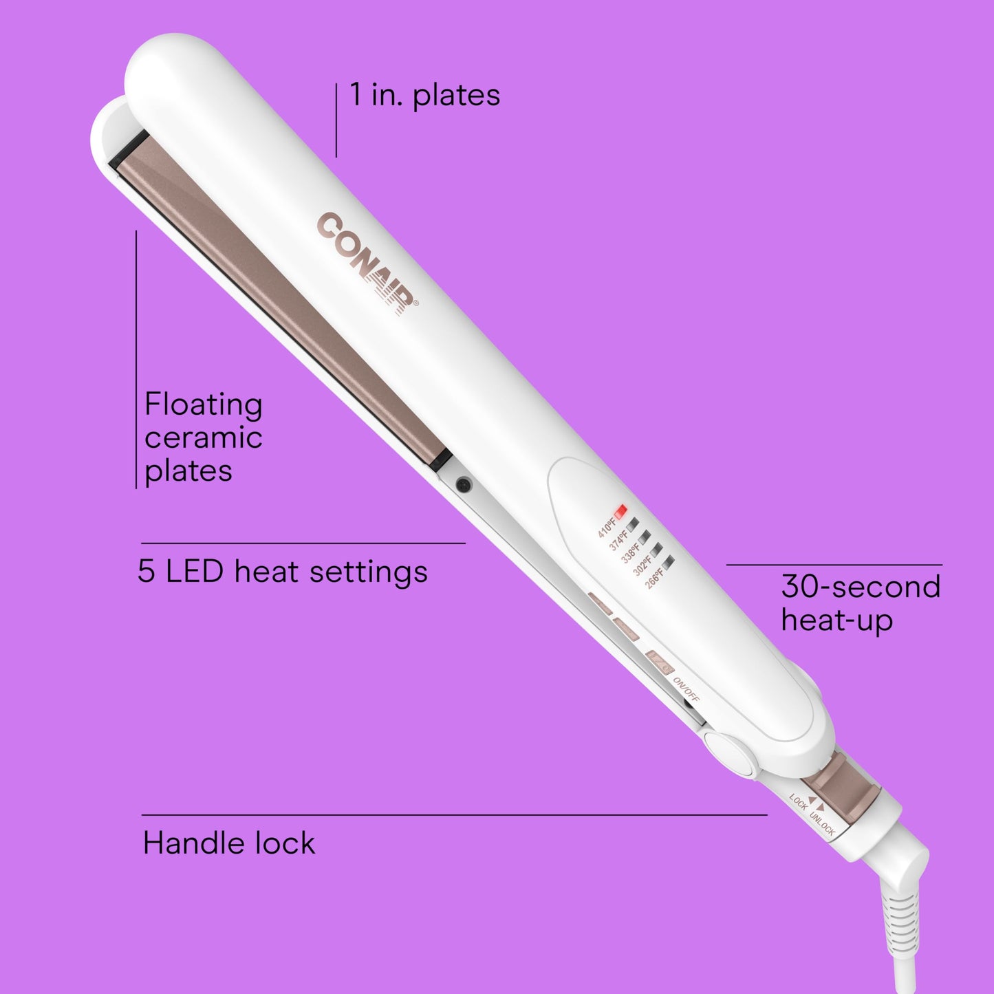 Conair 1-inch ceramic hair straightener with claw clip