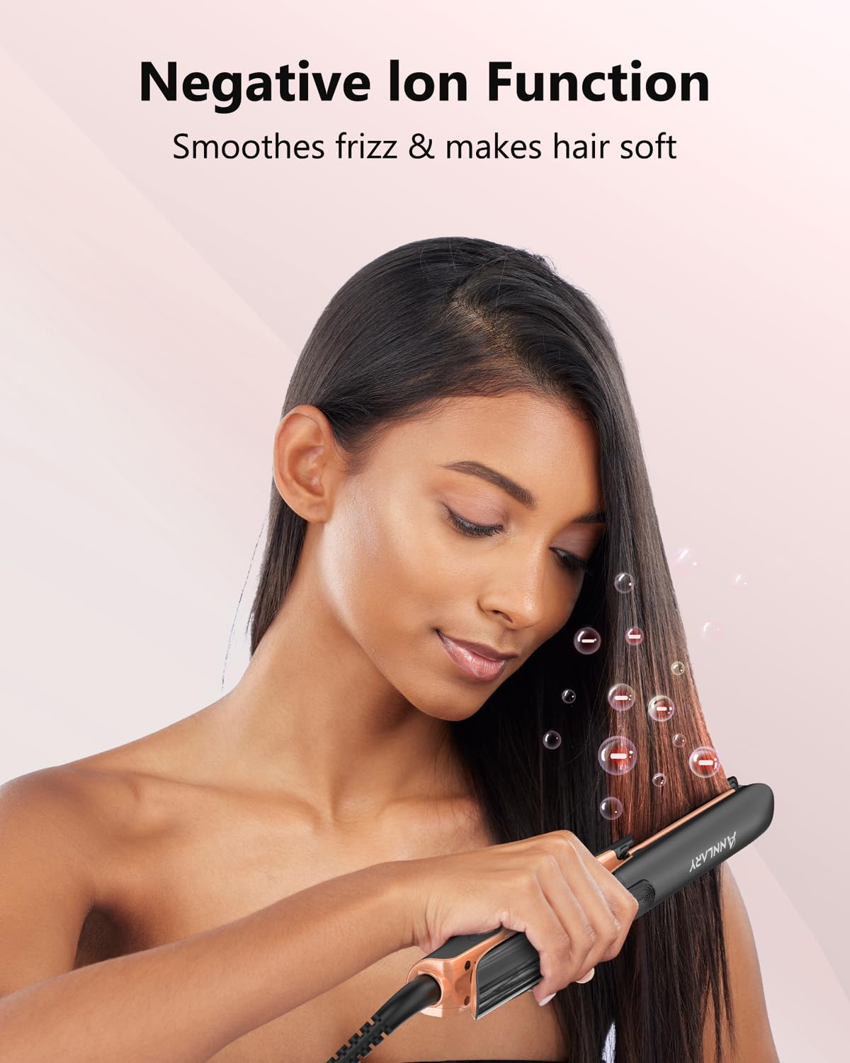 Annlary hair straightener showing 1-inch titanium plates