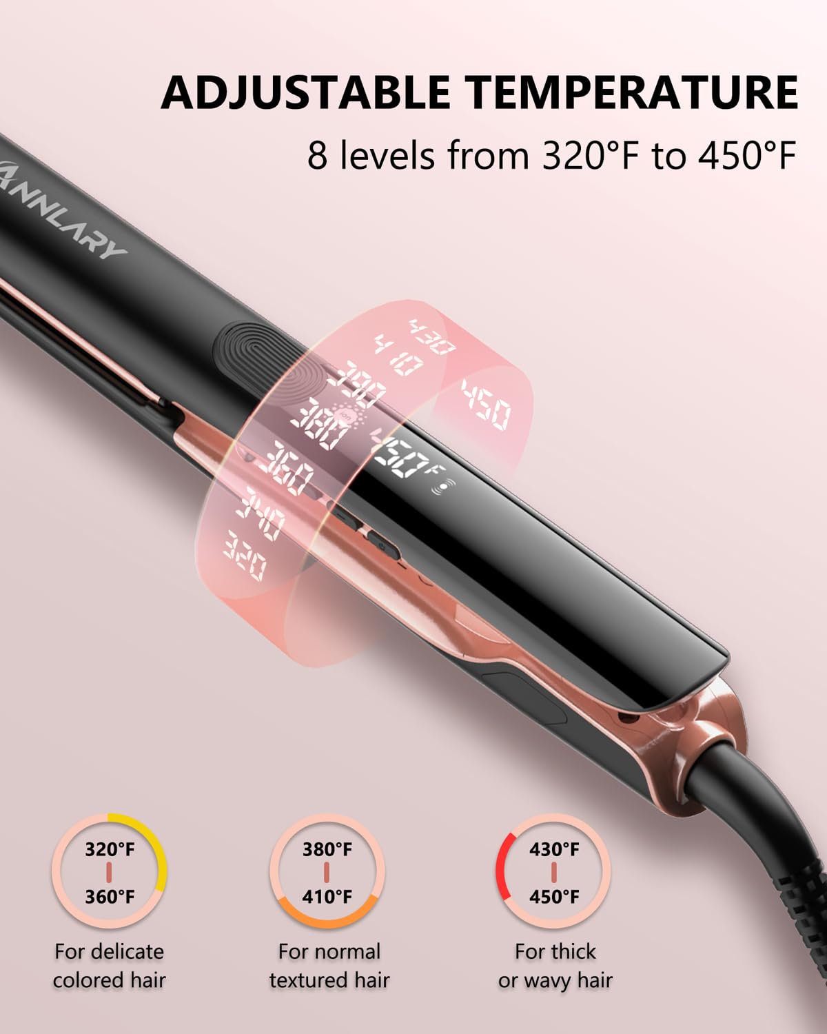 Side profile of Annlary 2-in-1 styling tool with LED display